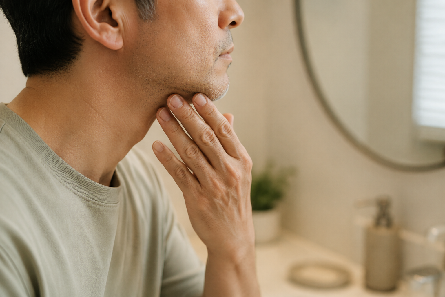 ヒゲの身だしなみを整える大人の男性