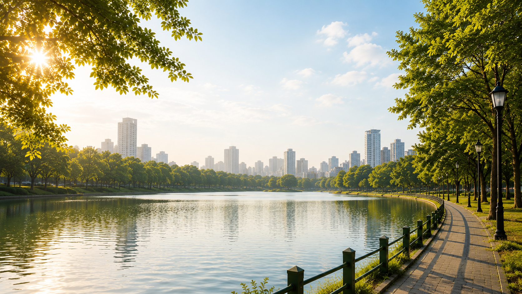 朝の大濠公園を走る時間をイメージした水辺